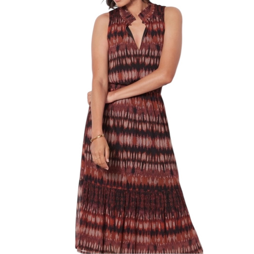 Evereve "Greta" Sleeveless Mauve/Terracotta/Brown Tie-Dye Halter Midi Dress XS